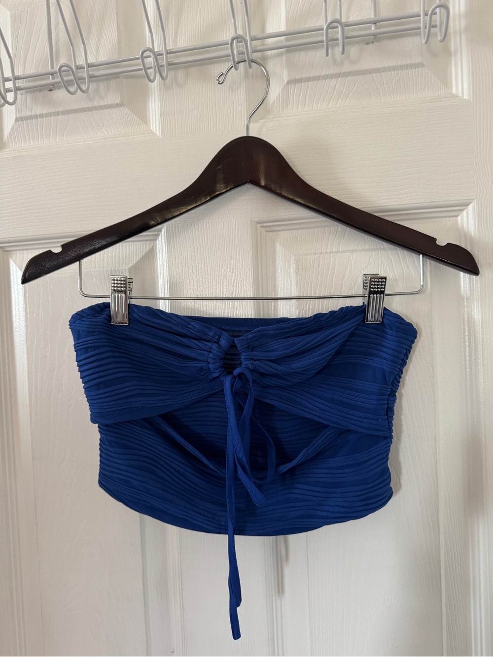 Royal Blue Strapless Crop Top with Cutout